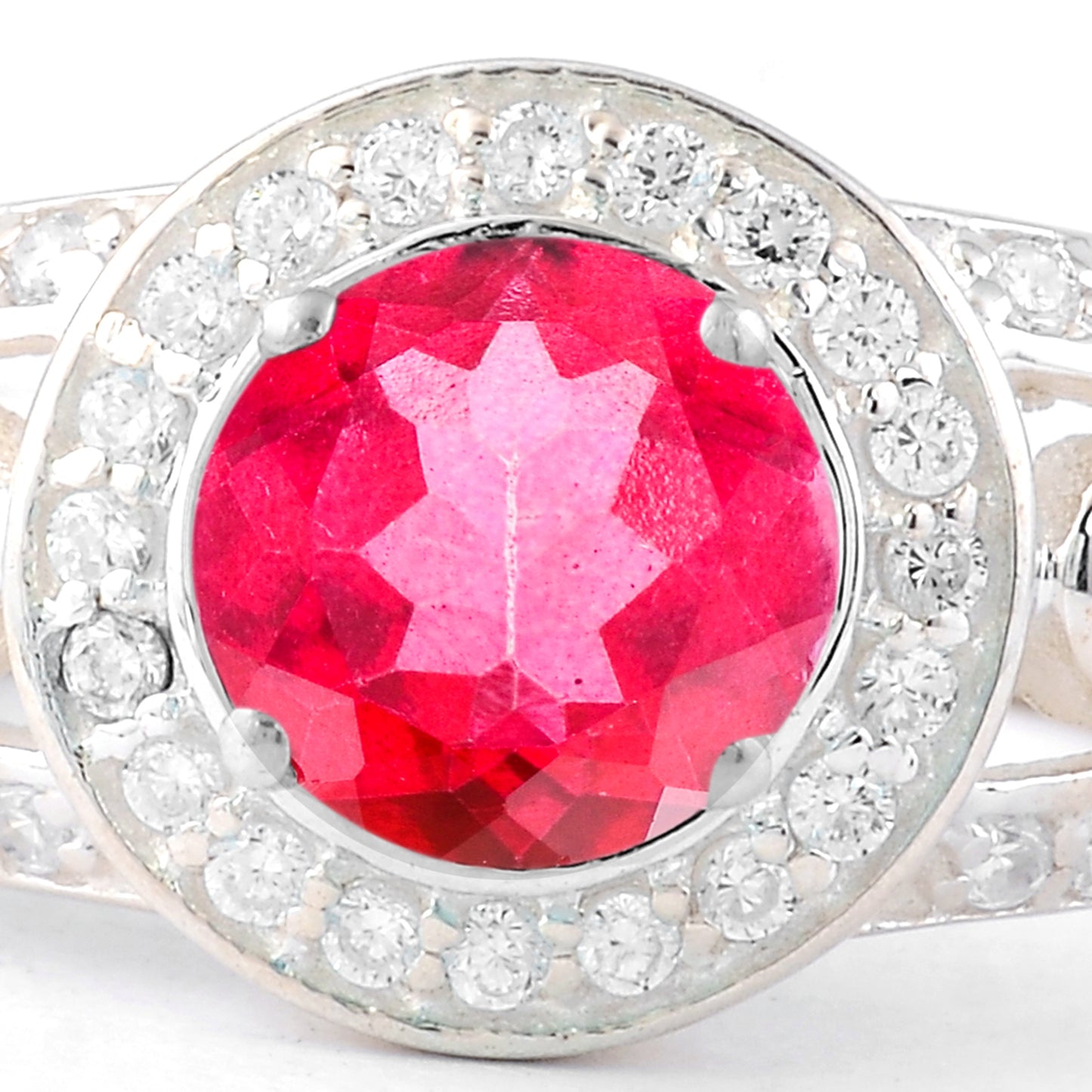 1.79 Ct Round Pink Topaz, Cubic Zirconia 925 Sterling Silver Ring