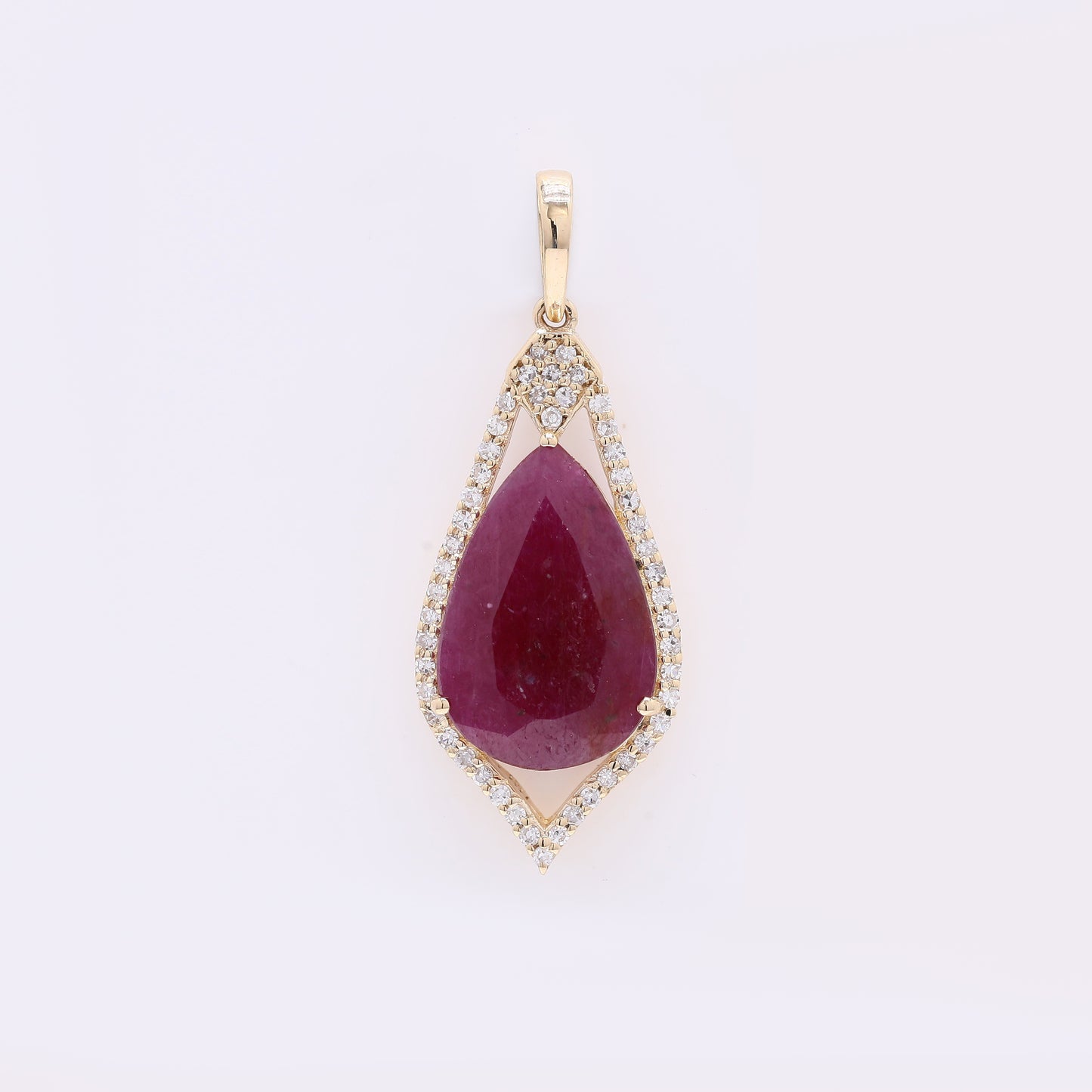 3.09 Ct Pear Mixed Cut Natural Ruby 14K Gold Pendant