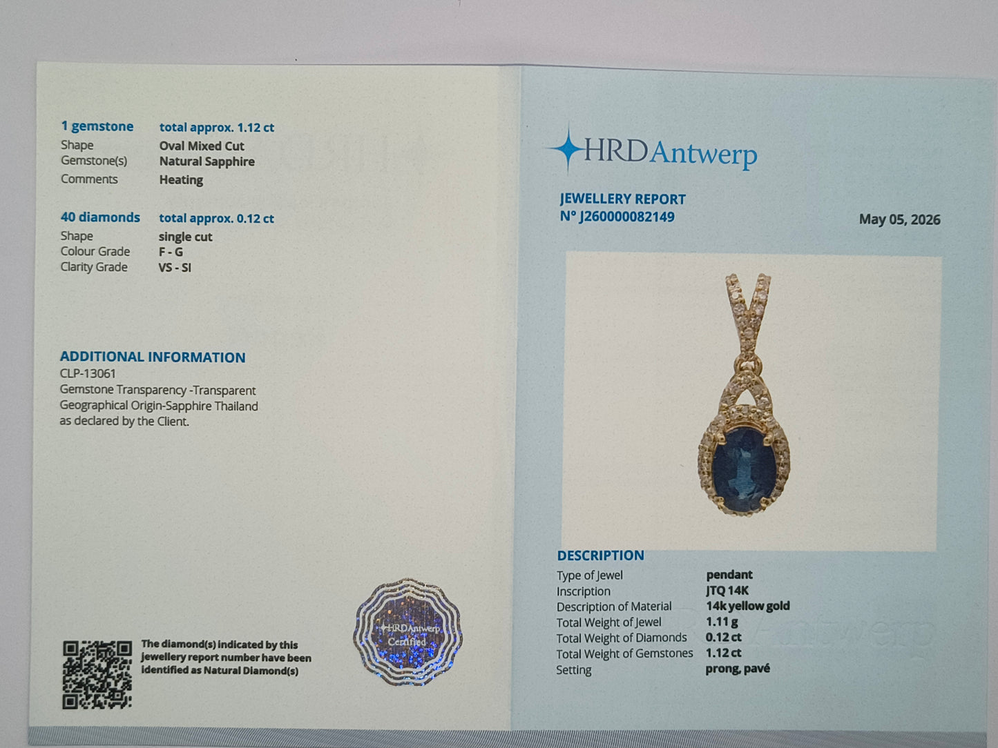 1.24 Ct Oval Mixed Cut Natural Sapphire 14K Gold Pendant