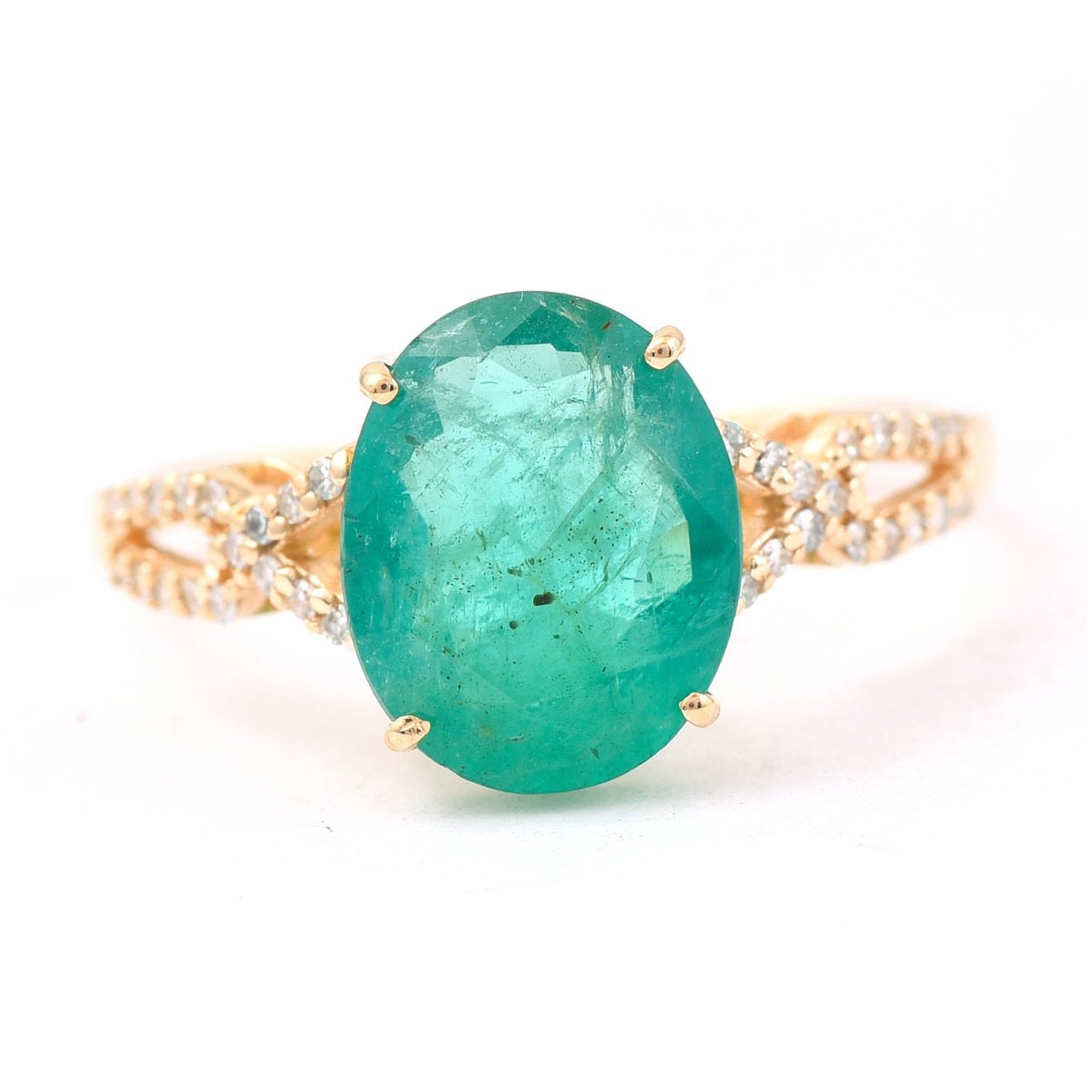 2.39 Ct Oval Mixed Cut Natural Emerald 14K Gold Ring