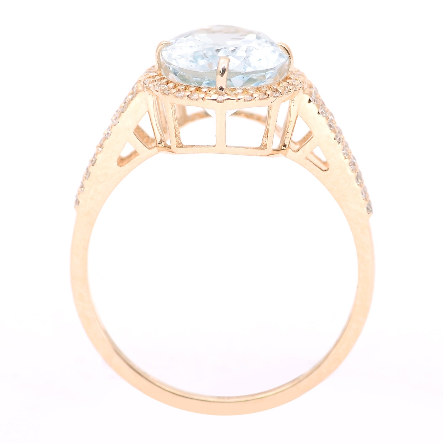 3.15 Ct Oval Mixed Cut Natural Aquamarine 14K Gold Ring