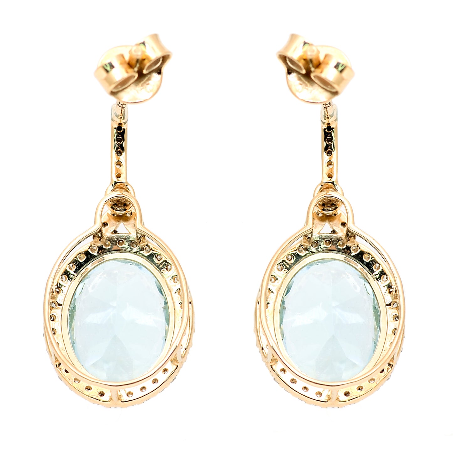 5.31 Ct Oval Mixed Cut Natural Aquamarine 14K Gold Earrings