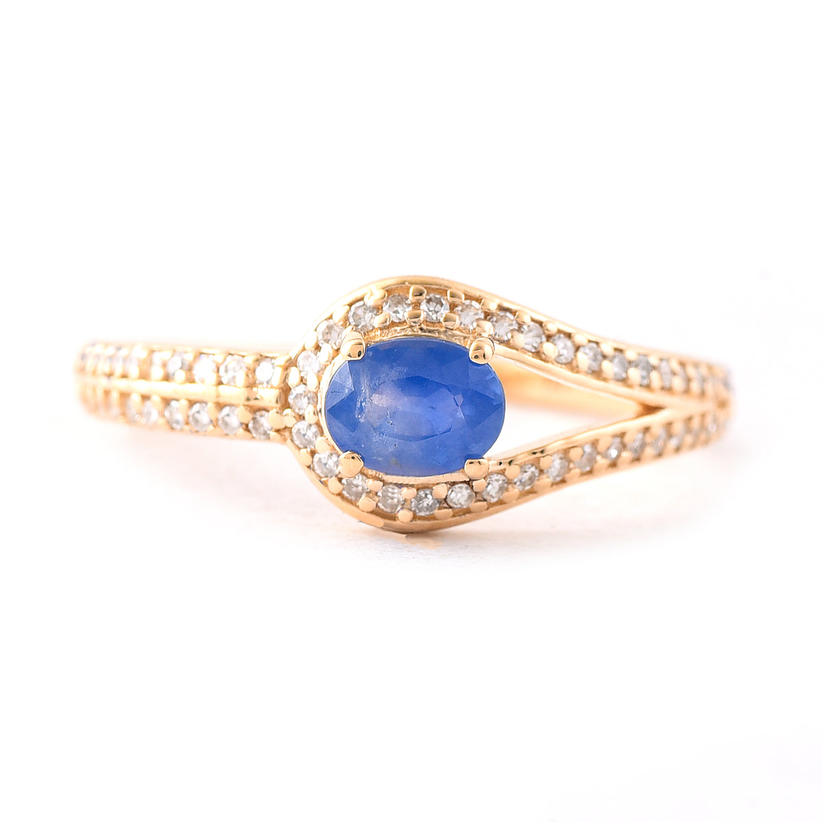 0.71 Ct Oval Mixed Cut Natural Sapphire 14K Gold Ring