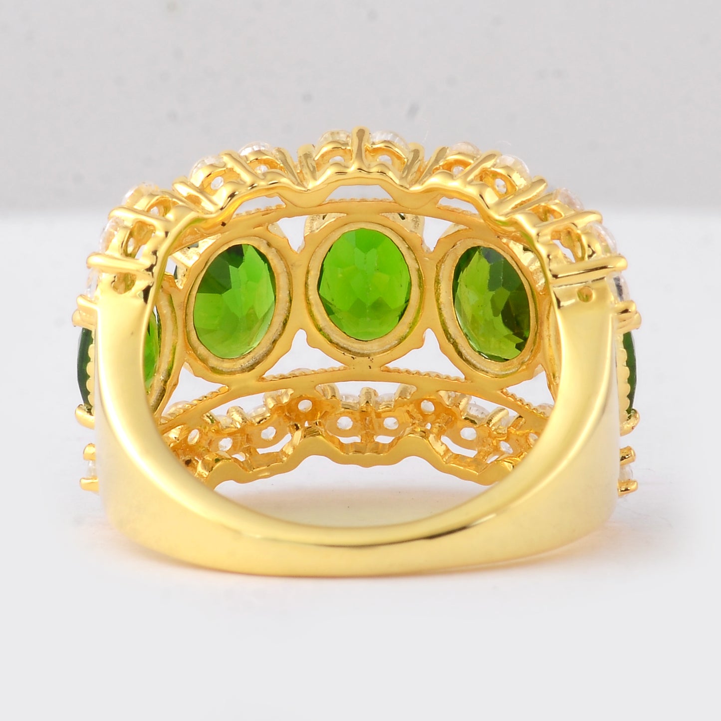 5.78 Ct Oval Chrome Diopside, White Zircon 925 Sterling Silver Ring