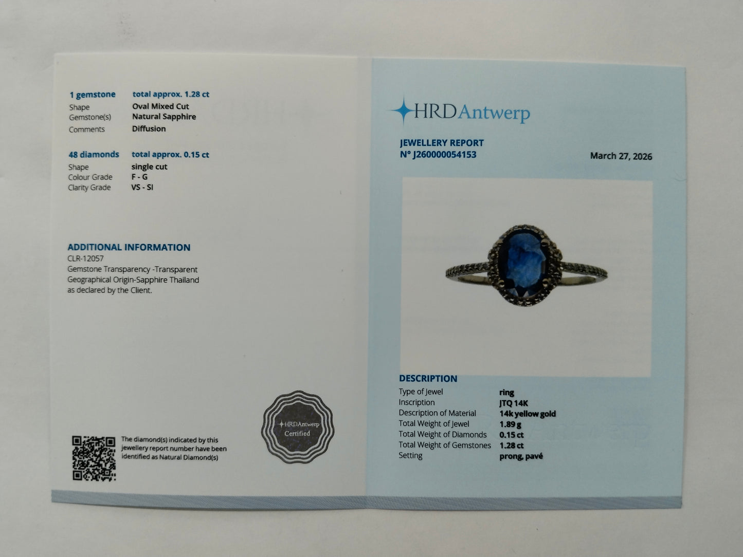 1.43 Ct Oval Mixed Cut Natural Sapphire 14K Gold Ring