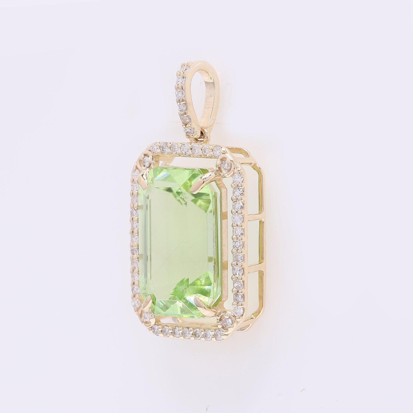 4.44 Ct Octagon Step Cut Natural Peridot 14K Gold Pendant