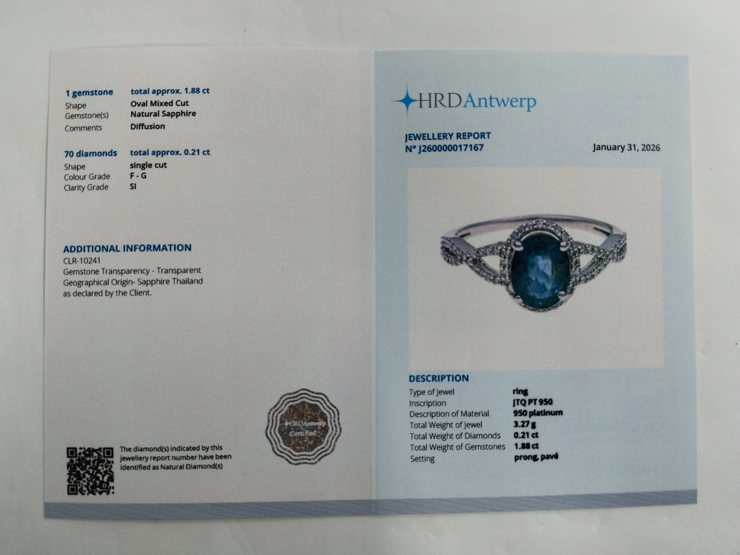 2.09 Ct Oval Mixed Cut Natural Sapphire 950 Platinum Ring
