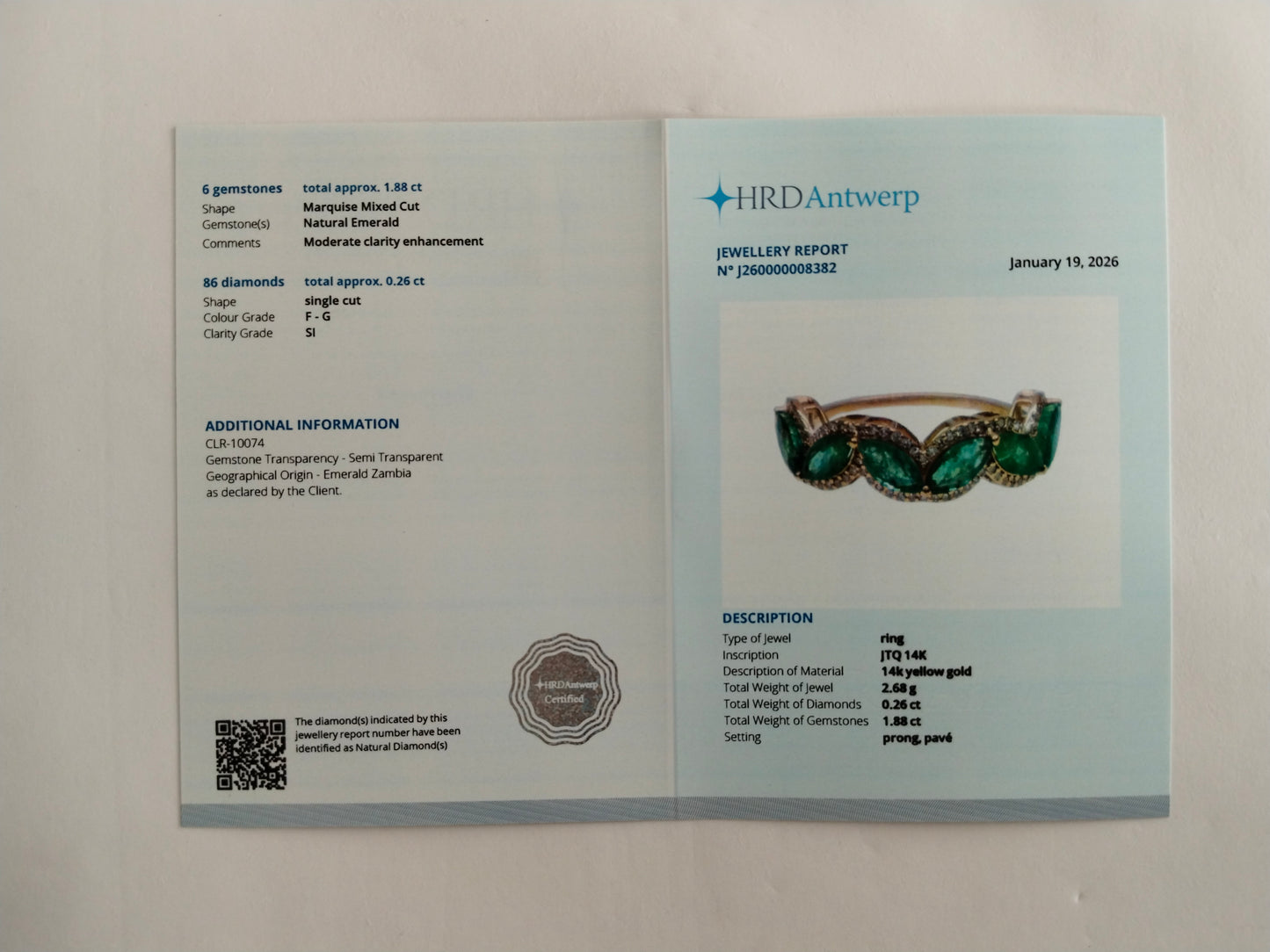 2.14 Ct Marquise Mixed Cut Natural Emerald 14K Gold Ring