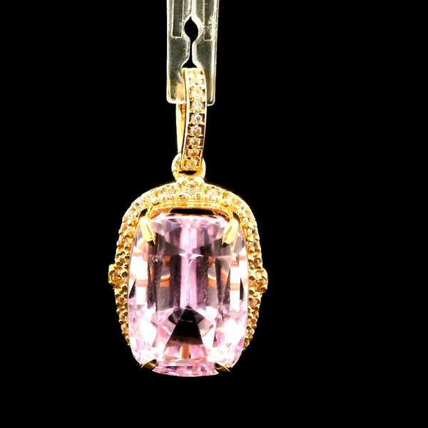 10.69 Ct Cushion Kunzite 14K Gold Pendant