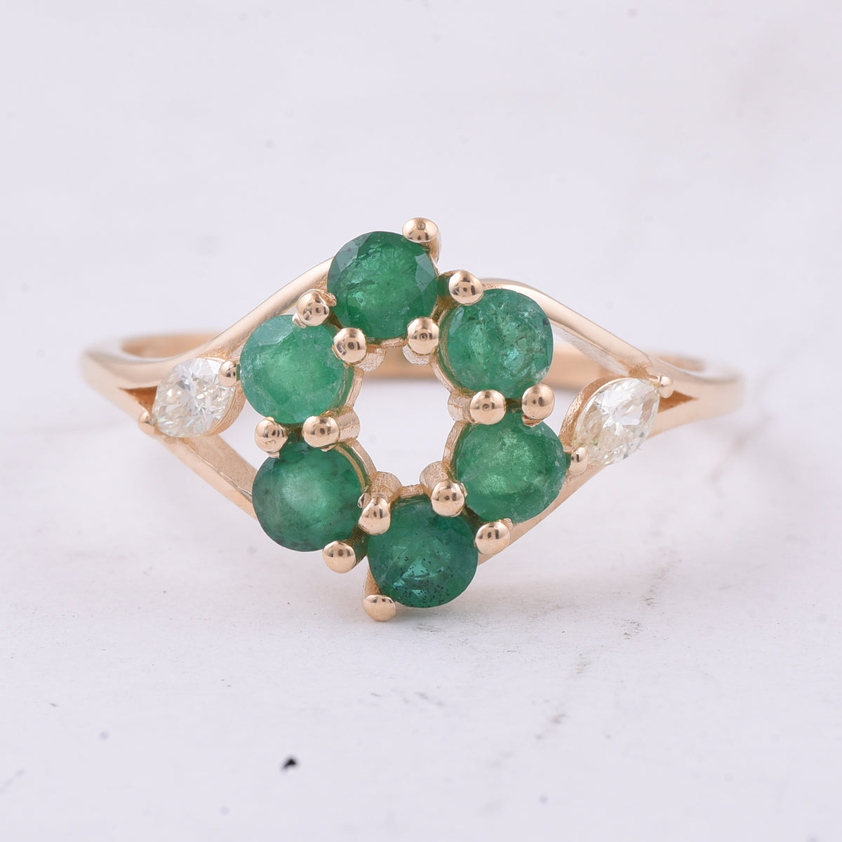 1.00 Ct Round Natural Emerald 14K Gold Ring