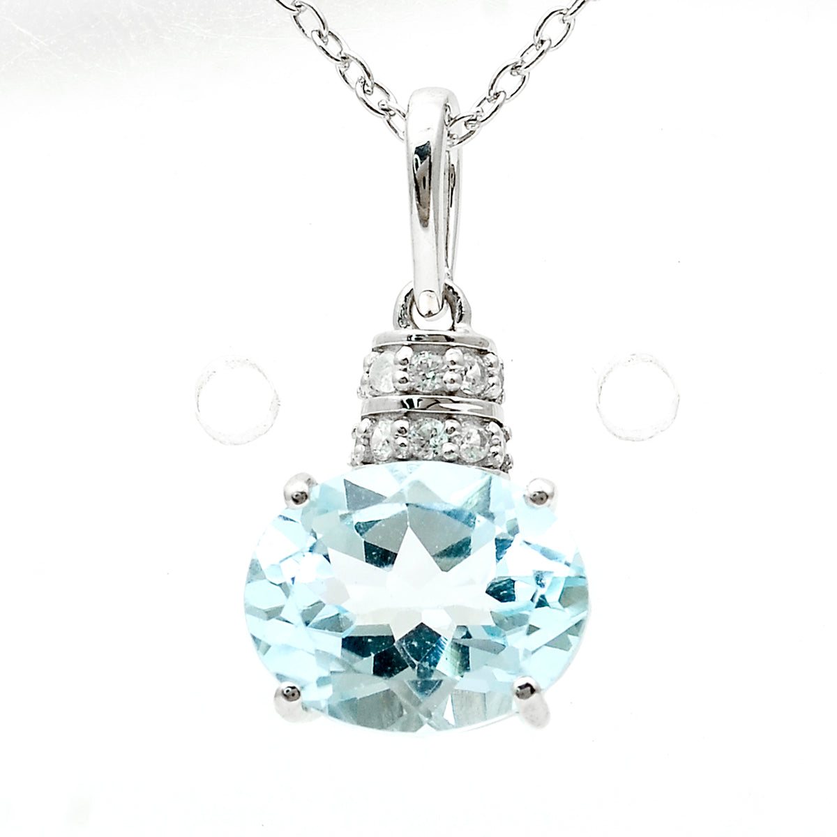 3.18 Ct Oval Blue Topaz, White Zircon 925 Sterling Silver Pendant