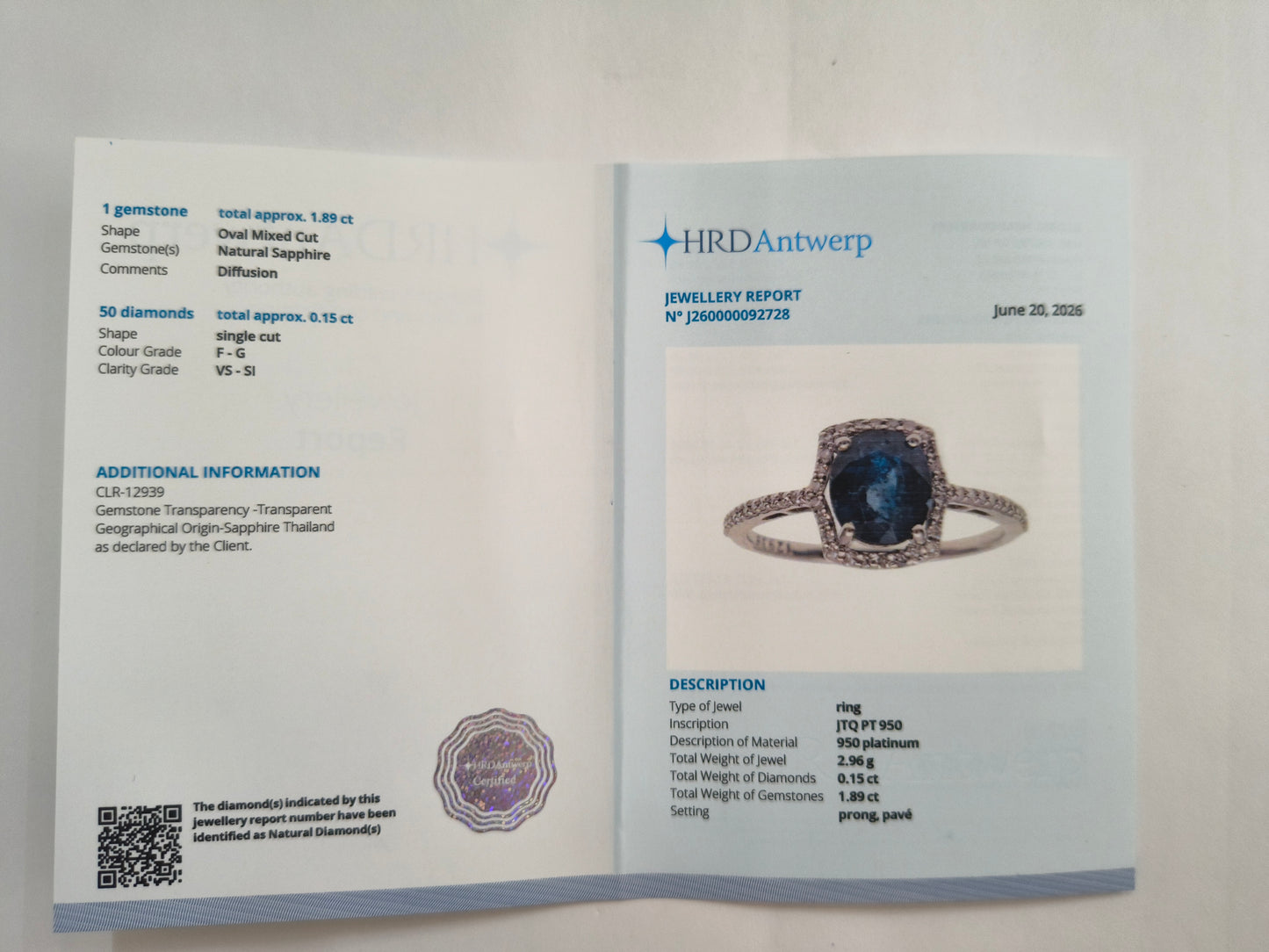 2.04 Ct Oval Mixed Cut Natural Sapphire 950 Platinum Ring