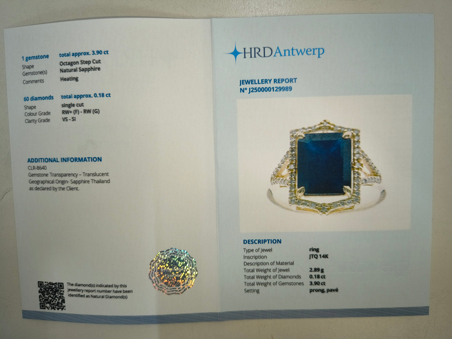 4.08 Ct Octagon Natural Sapphire 14K Gold Ring