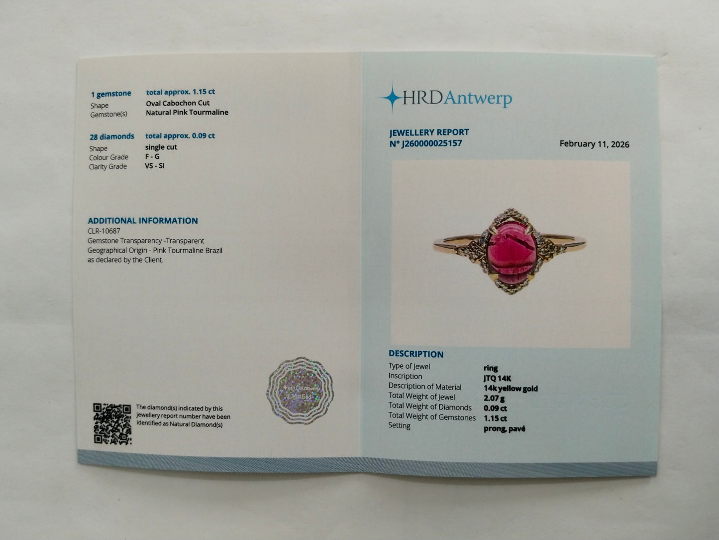 1.24 Ct Oval Cabochon Cut Natural Pink Tourmaline 14K Gold Ring