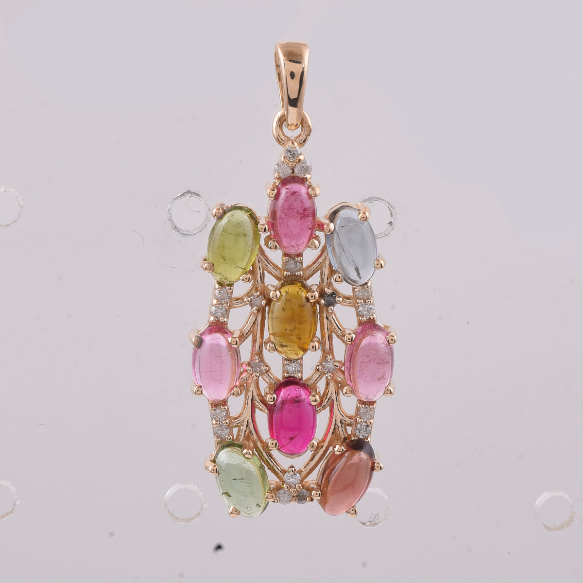 2.32 Ct Oval Cabochon Cut Natural Multi-Coloured Tourmaline 14K Gold Pendant