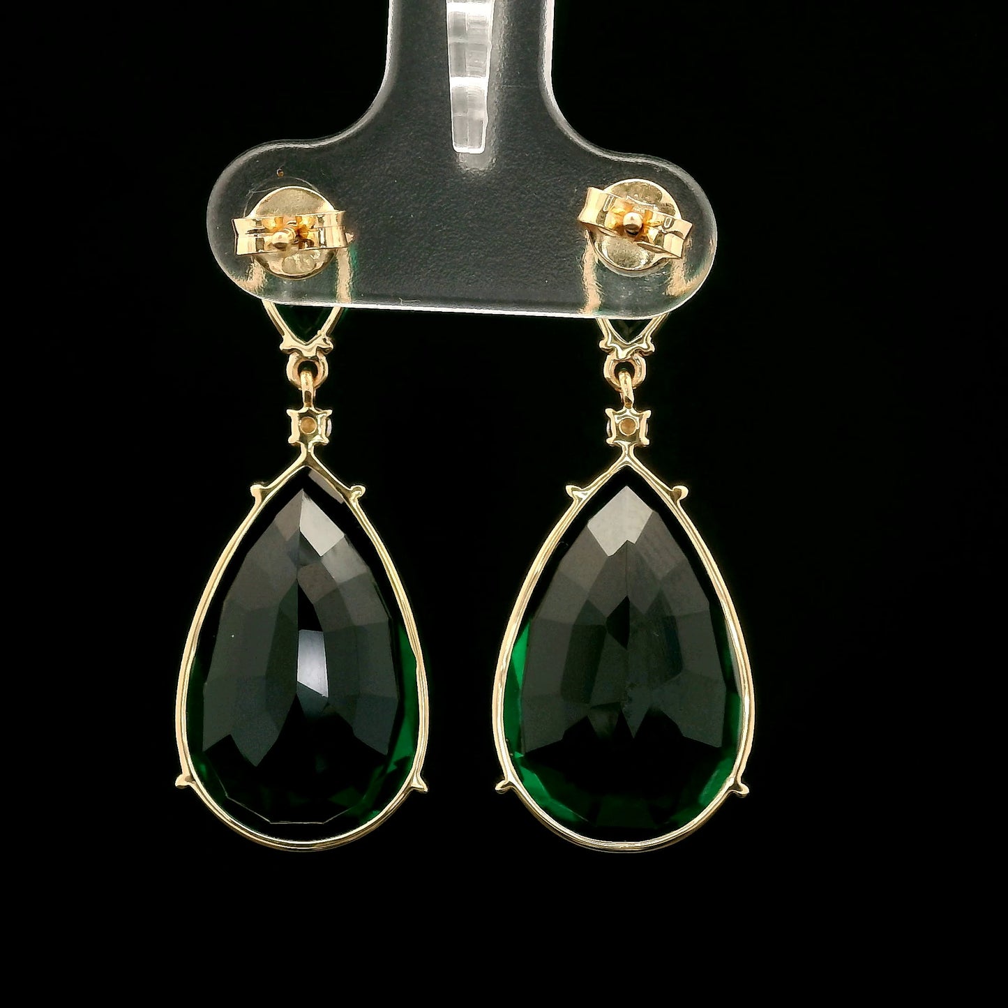 24.36 Ct Pear Mixed Cut Lab Grown Emerald 14K Gold Earrings