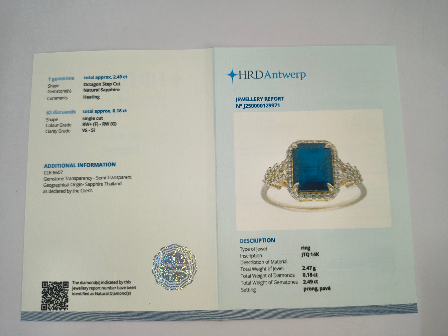 2.67 Ct Octagon Natural Sapphire 14K Gold Ring