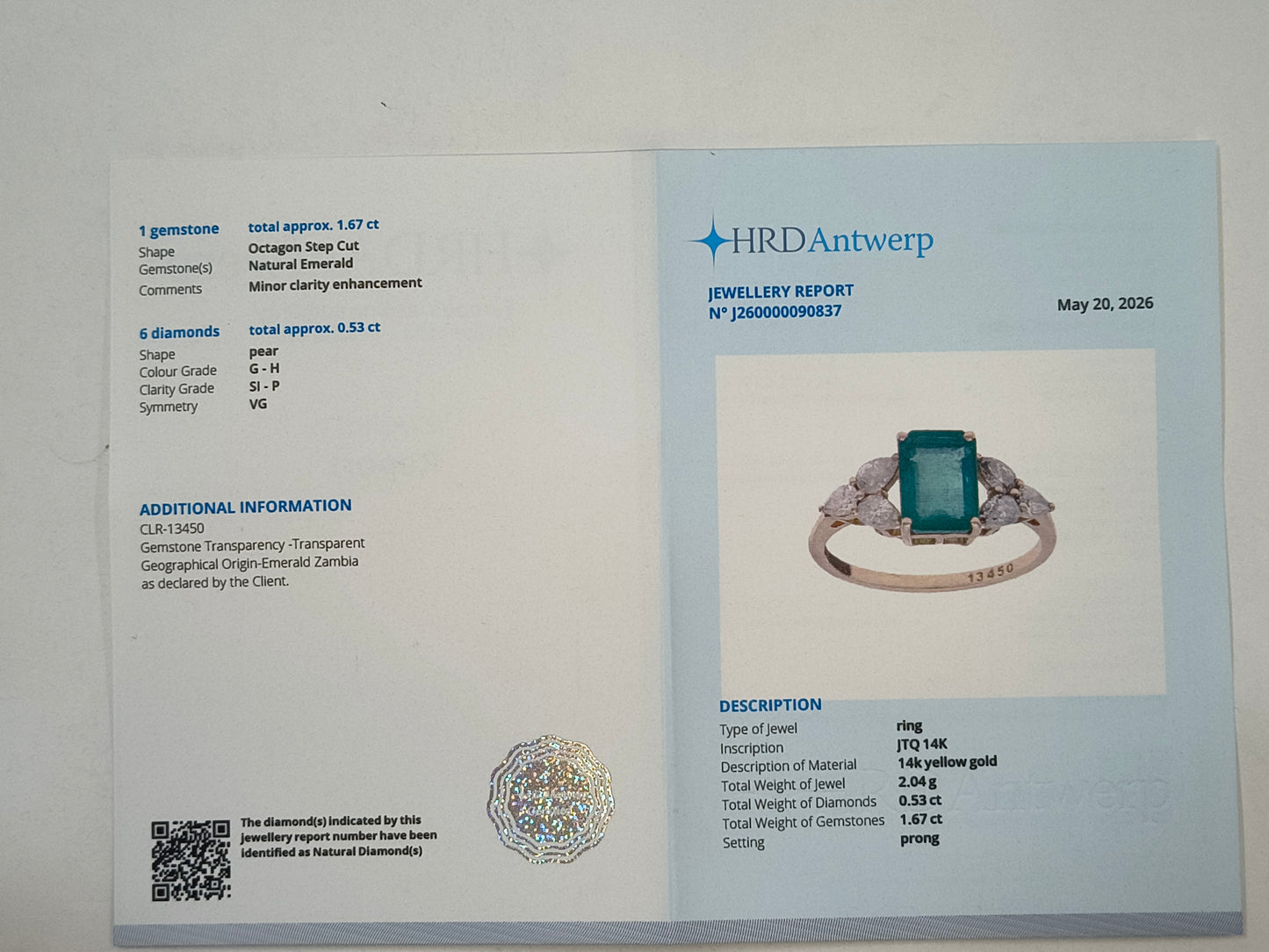 2.20 Ct Octagon Emerald 14K Gold Ring