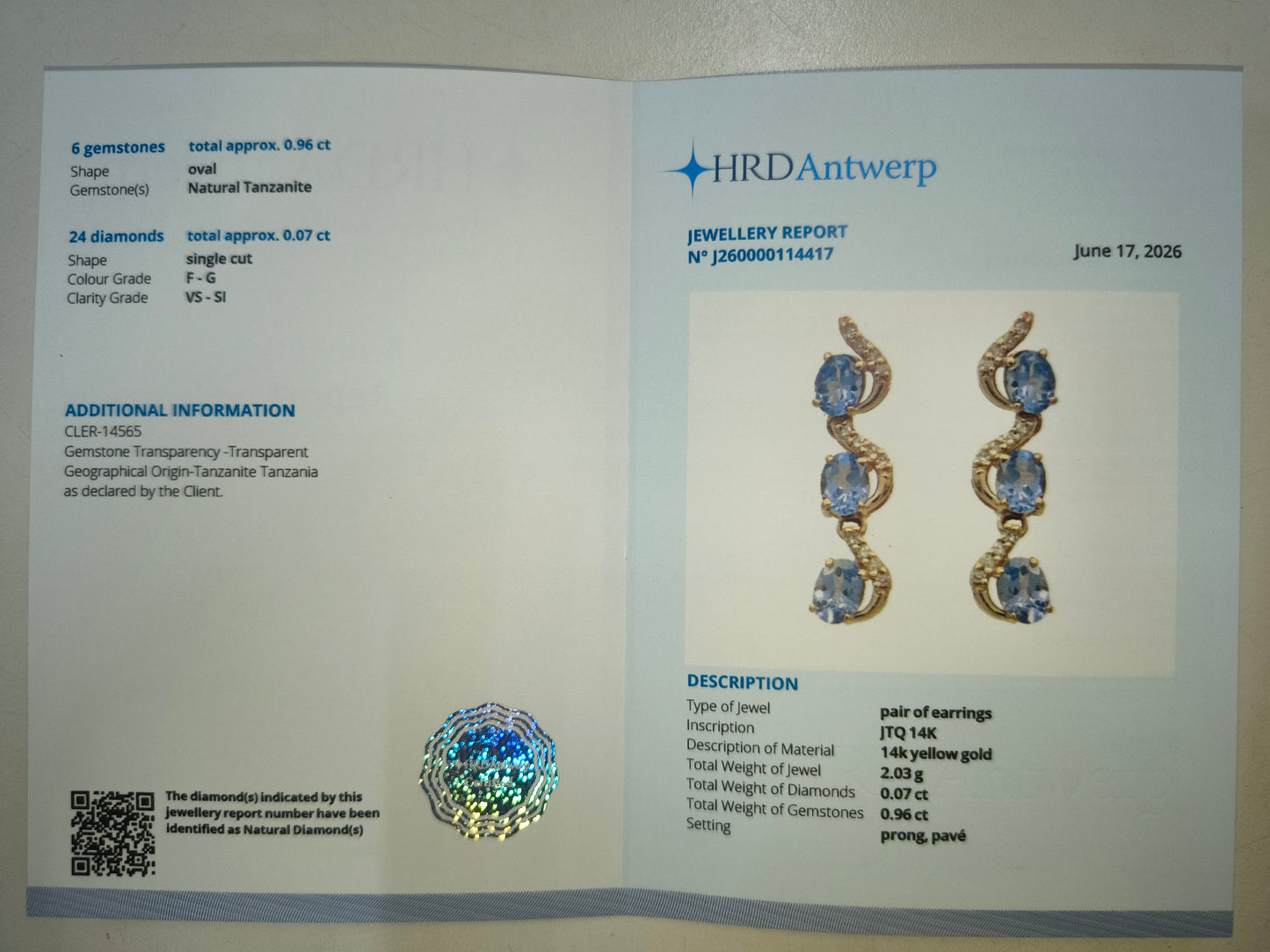 1.03 Ct Oval Natural Tanzanite 14K Gold Earrings