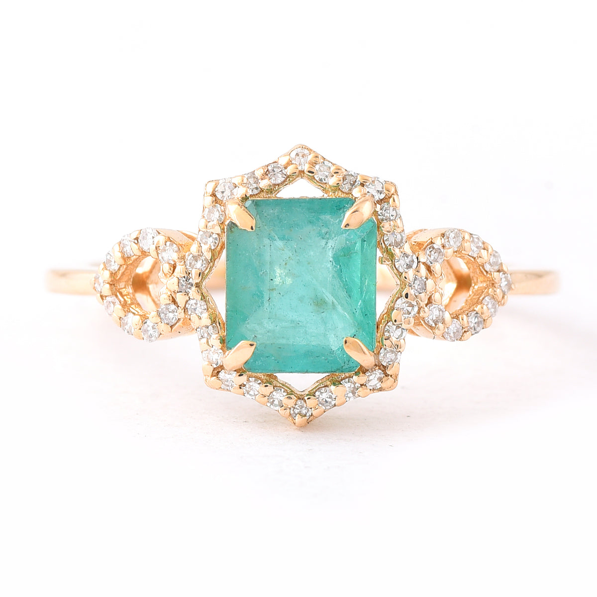 1.27 Ct Octagon Step Cut Natural Emerald 14K Gold Ring