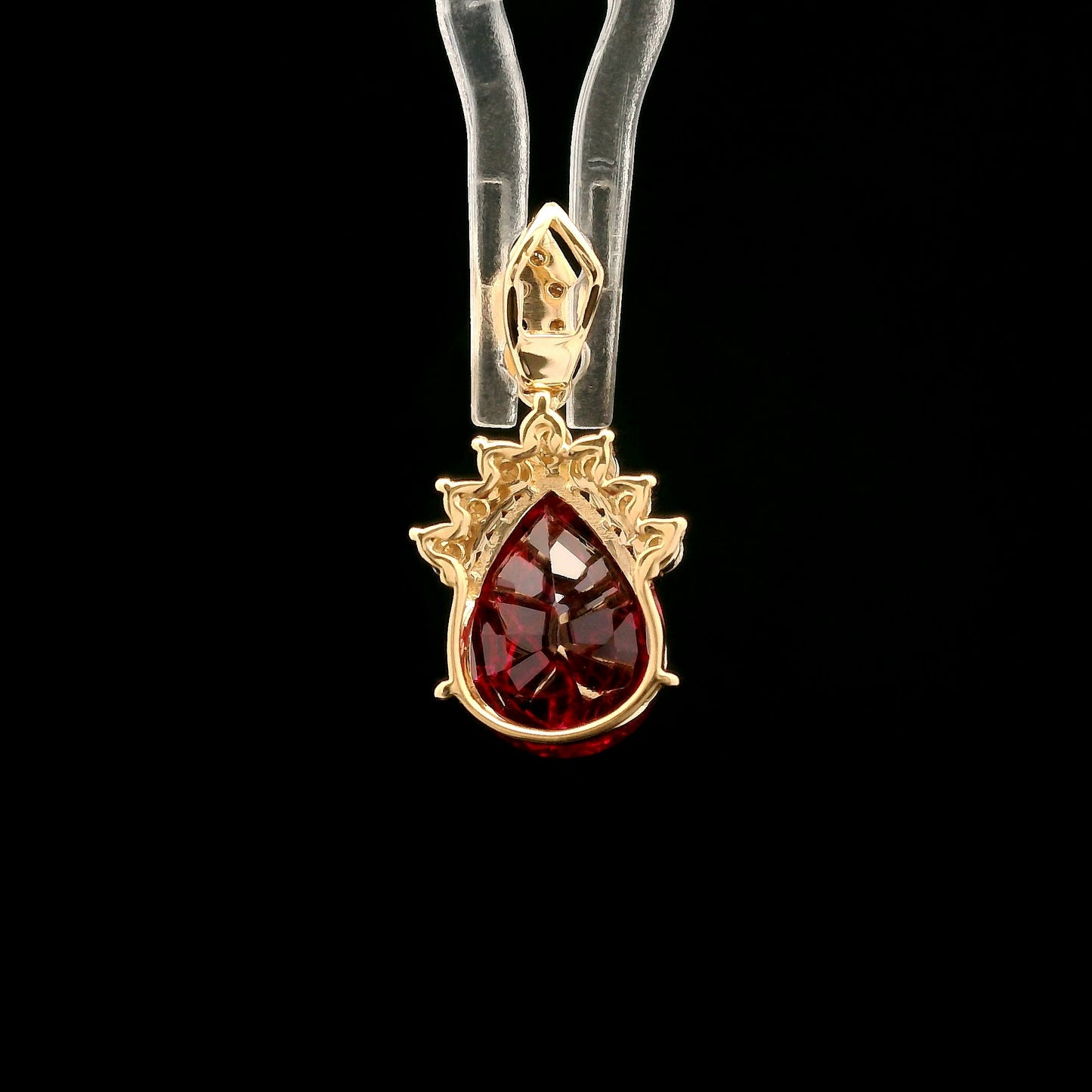 3.60 Ct Pear Mixed Cut Lab Grown Ruby 14K Gold Pendant