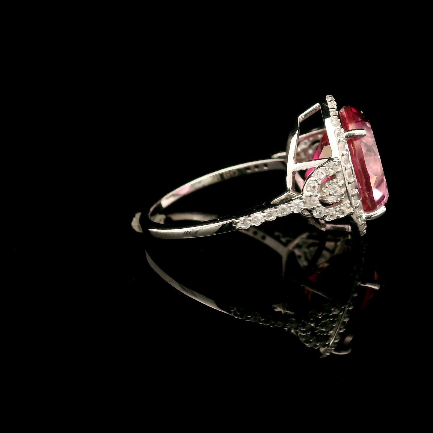 9.35 Ct Round Pink Topaz, White Zircon 925 Sterling Silver Ring