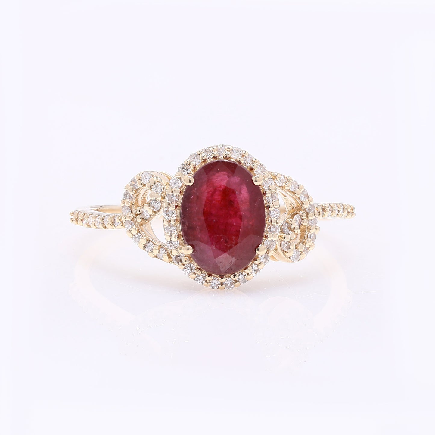1.69 Ct Oval Mixed Cut Natural Ruby 14K Gold Ring