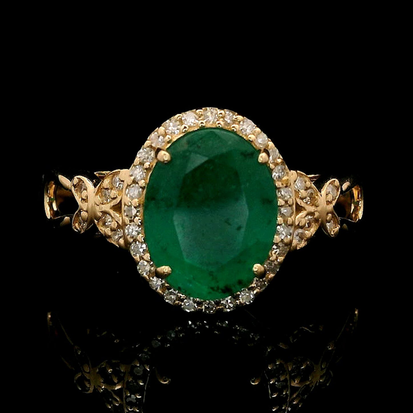 2.15 Ct Oval Mixed Cut Natural Emerald 14K Gold Ring