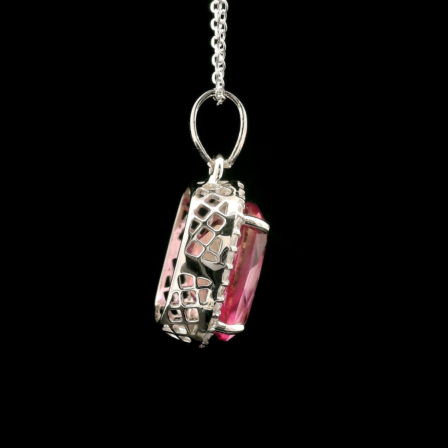 9.58 Ct Cushion Pink Topaz, White Zircon 925 Sterling Silver Pendant