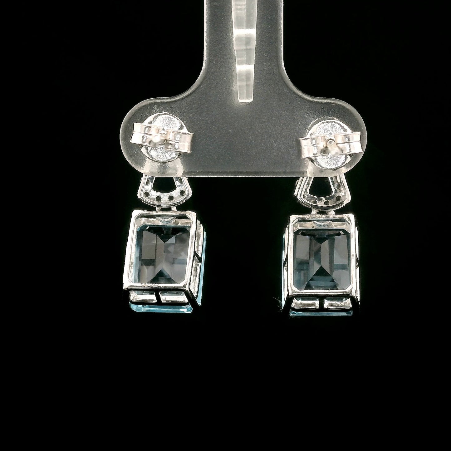 8.82 Ct Octagon Blue Topaz, White Zircon 925 Sterling Silver Earrings