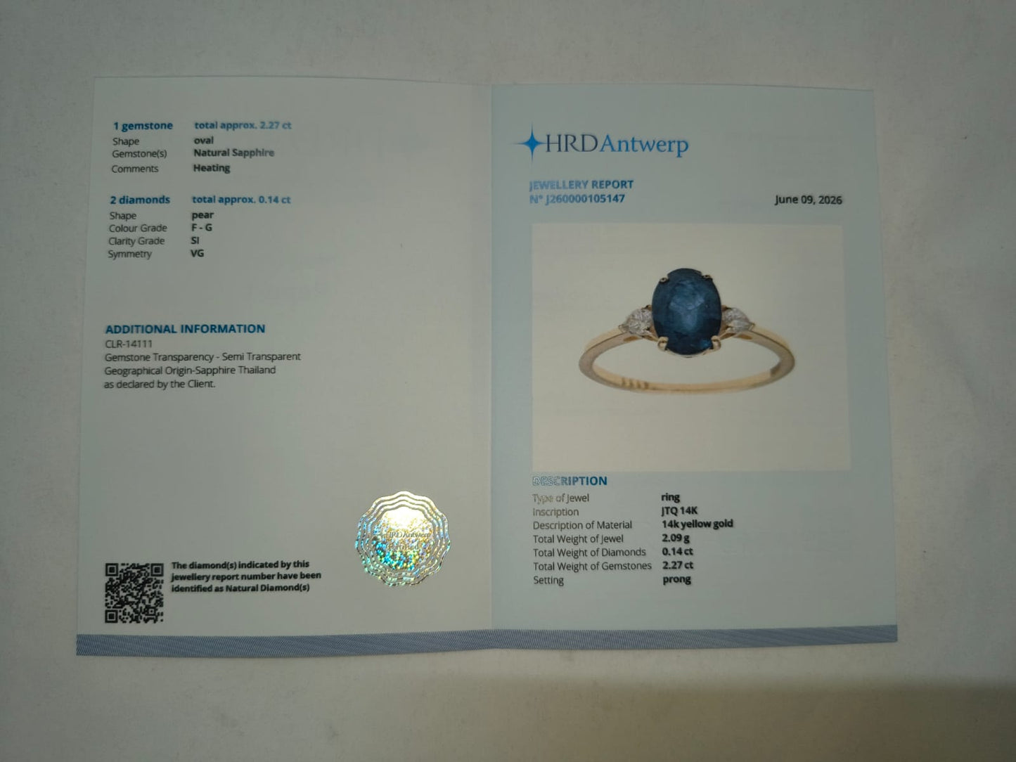 2.41 Ct Oval Mixed Cut Natural Sapphire 14K Gold Ring