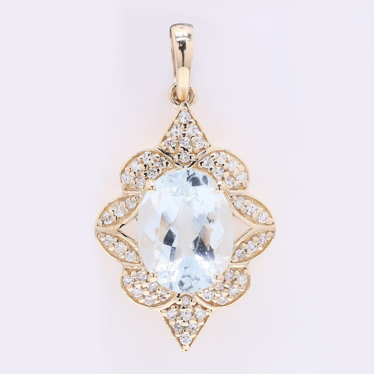 2.26 Ct Oval Mixed Cut Natural Aquamarine 14K Gold Pendant