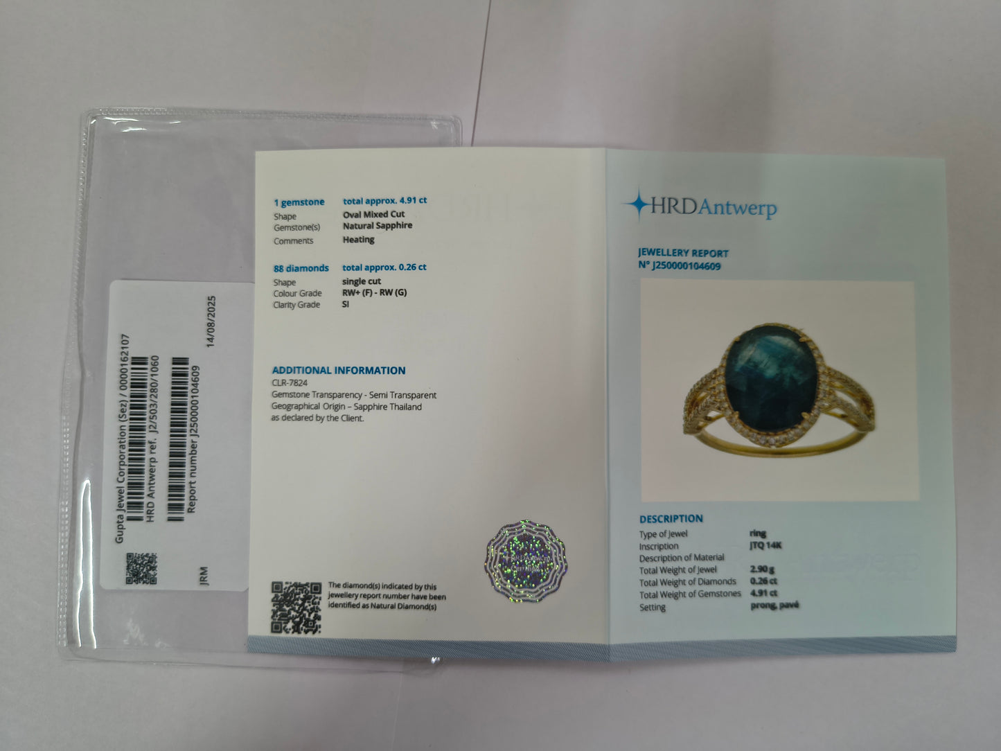 5.17 Ct Oval Mixed Cut Natural Sapphire 14K Gold Ring