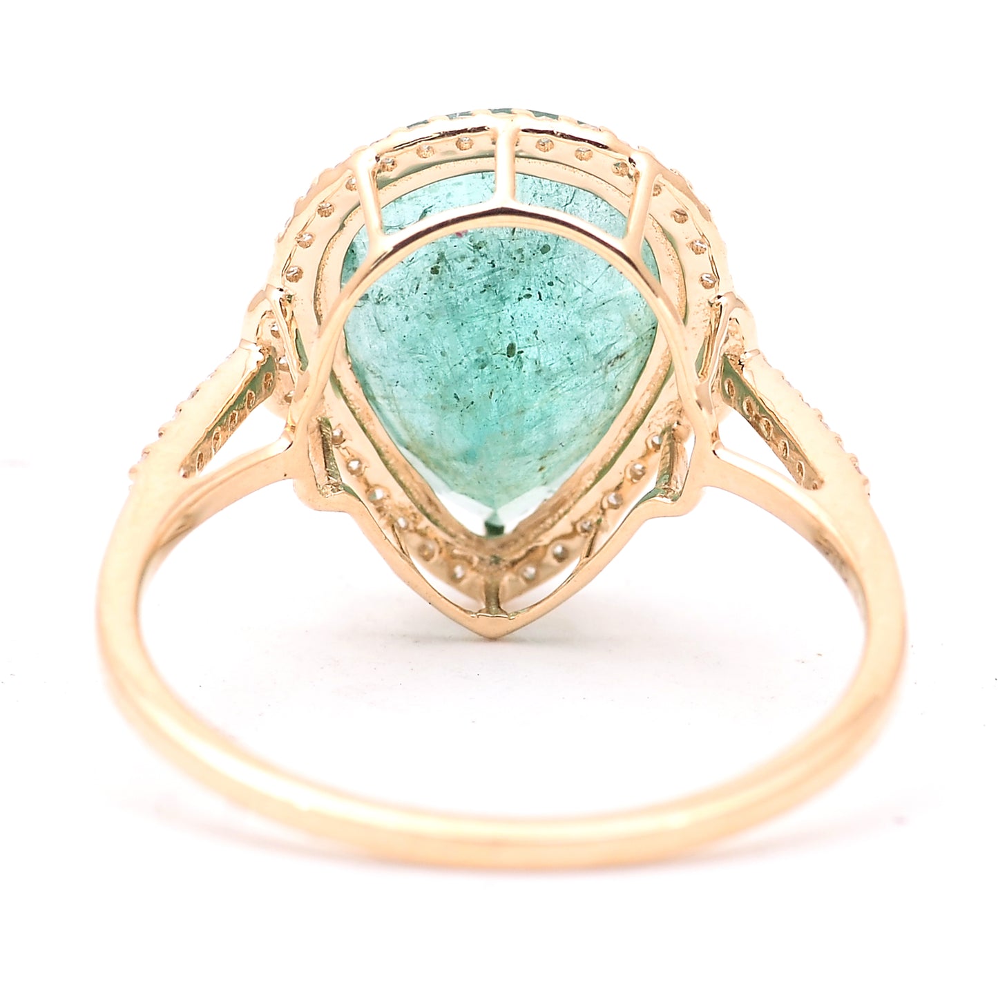 3.24 Ct Pear Mixed Cut Natural Emerald 14K Gold Ring