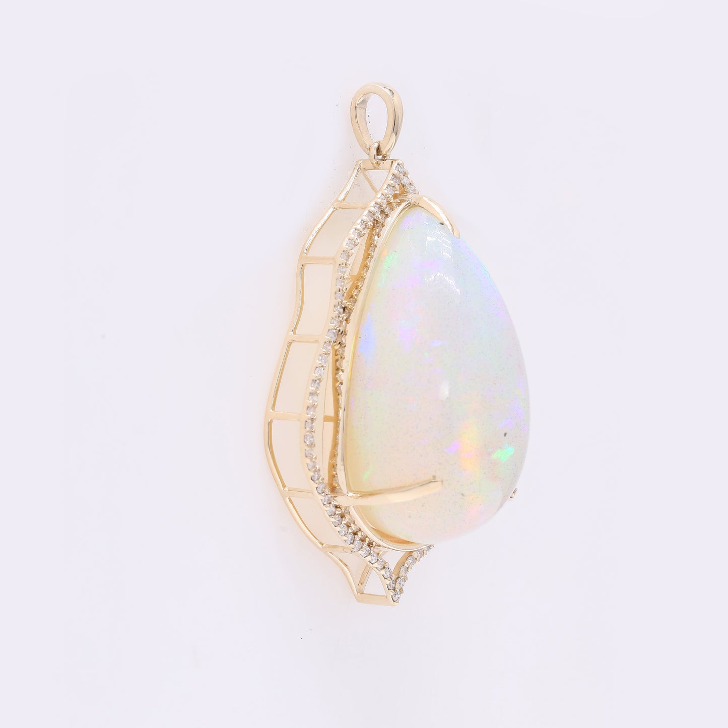 25.54 Ct Pear Cabochon Natural Opal 14K Gold Pendant