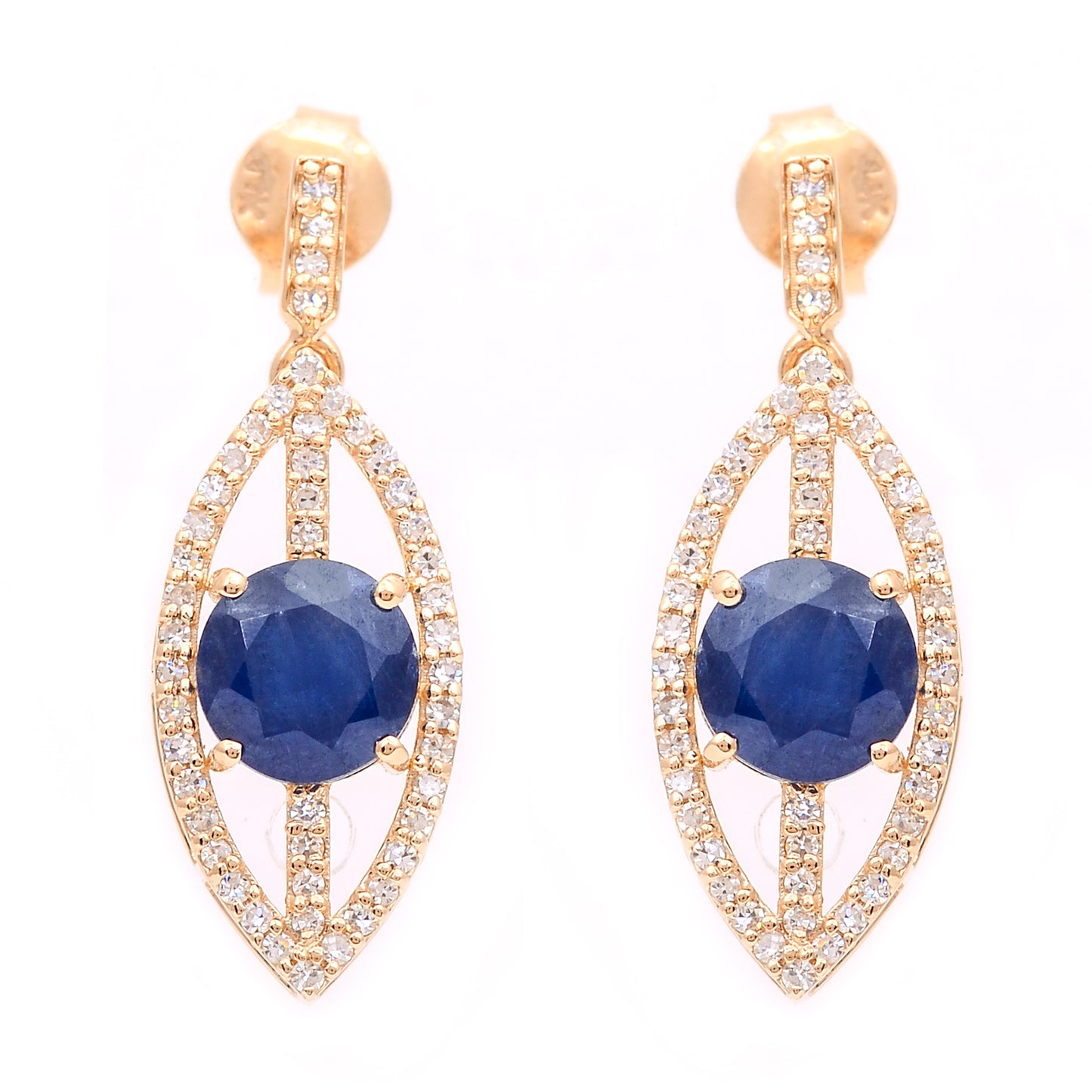 2.98 Ct Round Mixed Cut Natural Sapphire 14K Gold Earrings