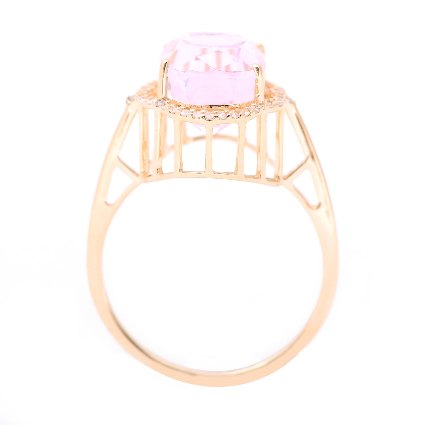 5.74 Ct Cushion Mixed Cut Natural Kunzite 14K Gold Ring