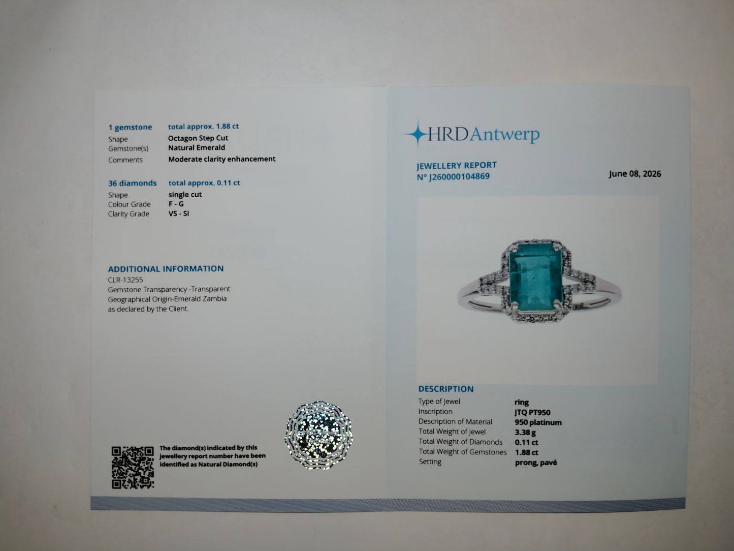 1.99 Ct Octagon Step Cut Natural Emerald 950 Platinum Ring