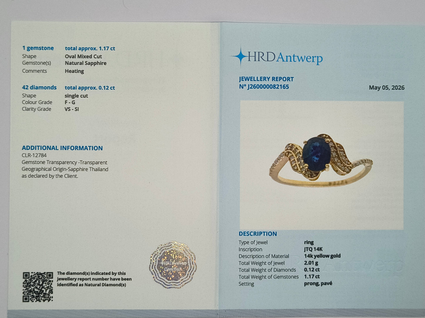 1.29 Ct Oval Mixed Cut Natural Sapphire 14K Gold Ring