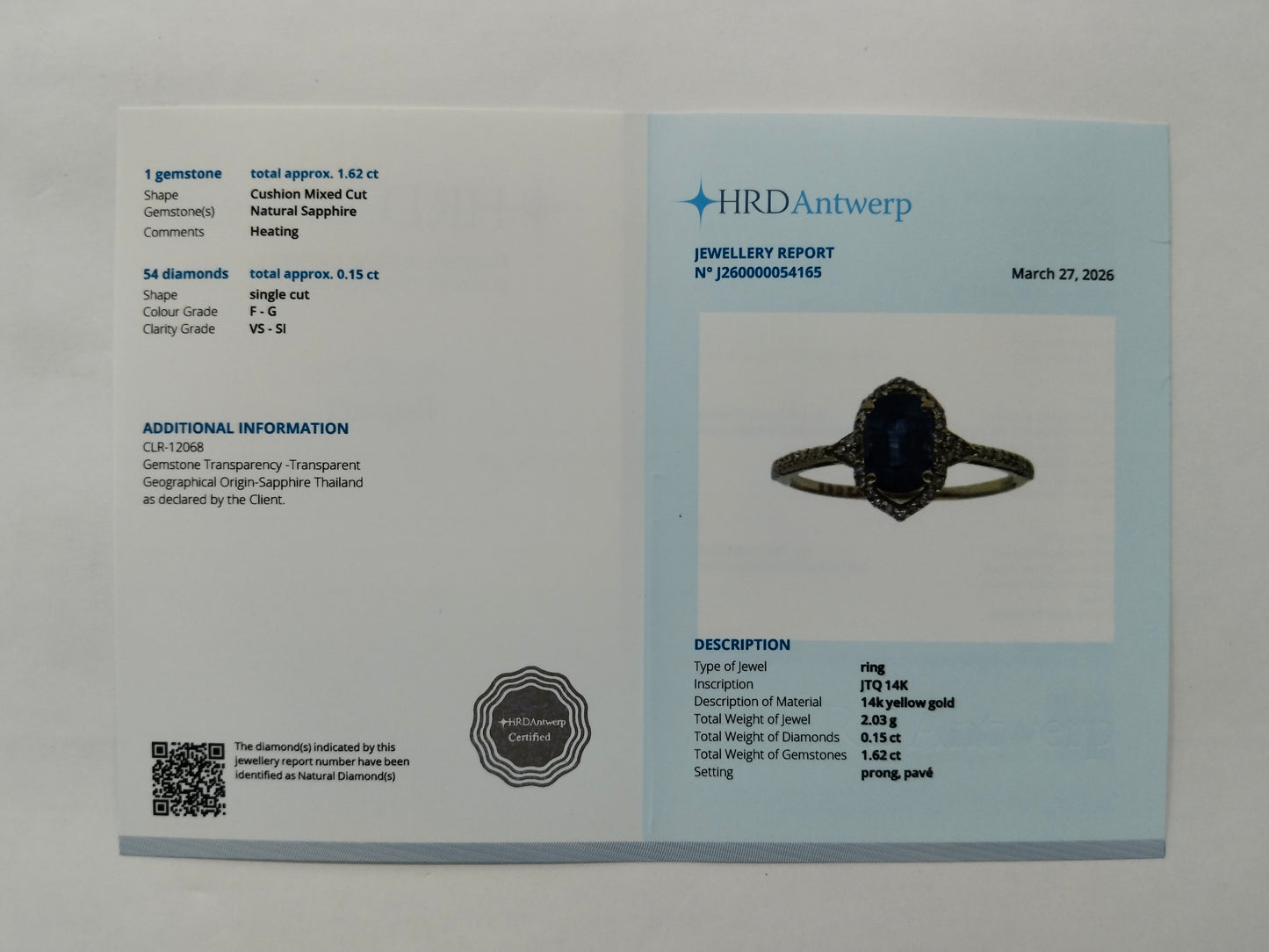 1.77 Ct Cushion Mixed Cut Natural Sapphire 14K Gold Ring