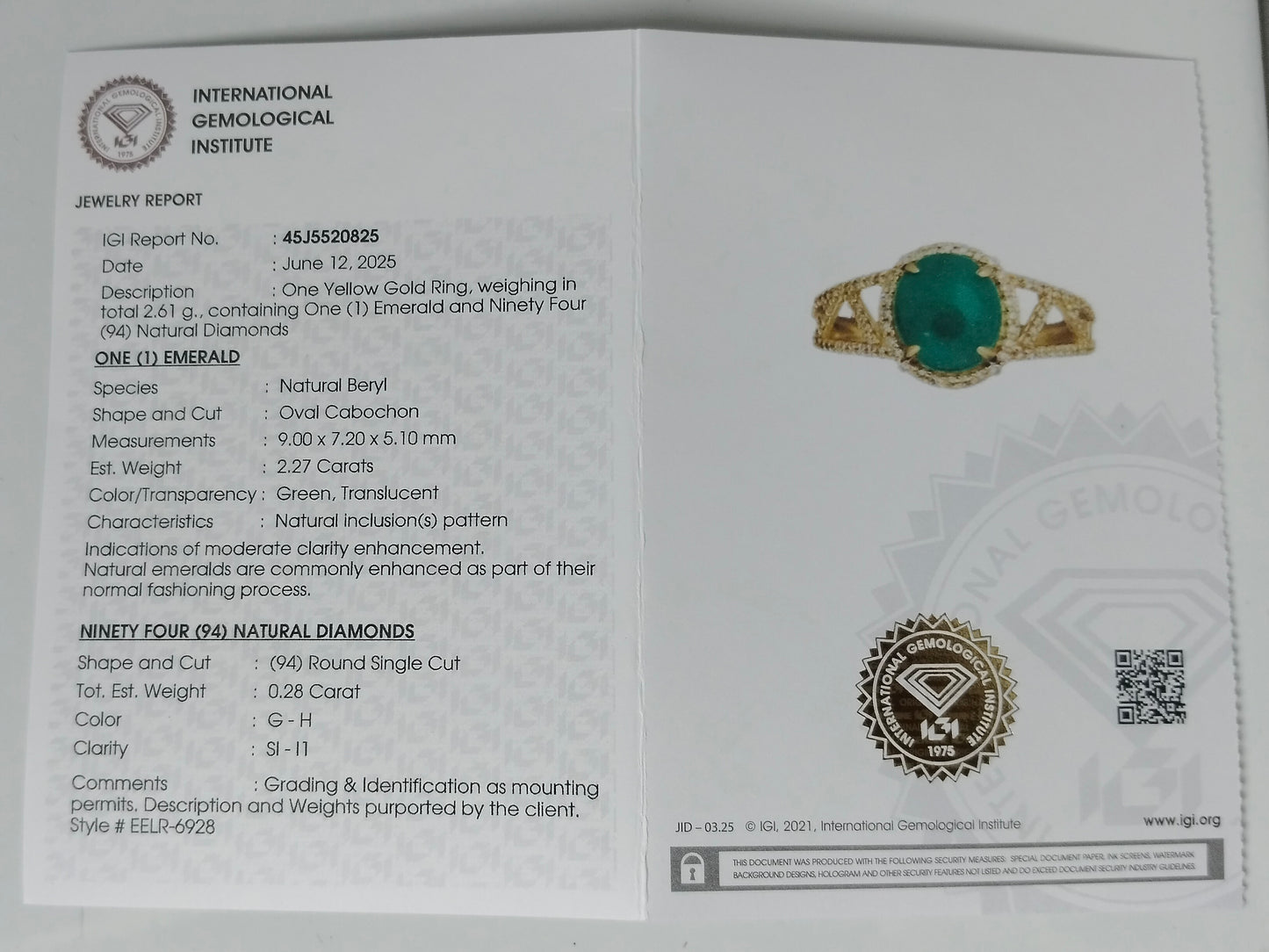 2.55 Ct Oval Cabochon Natural Beryl Emerald 14K Gold Ring