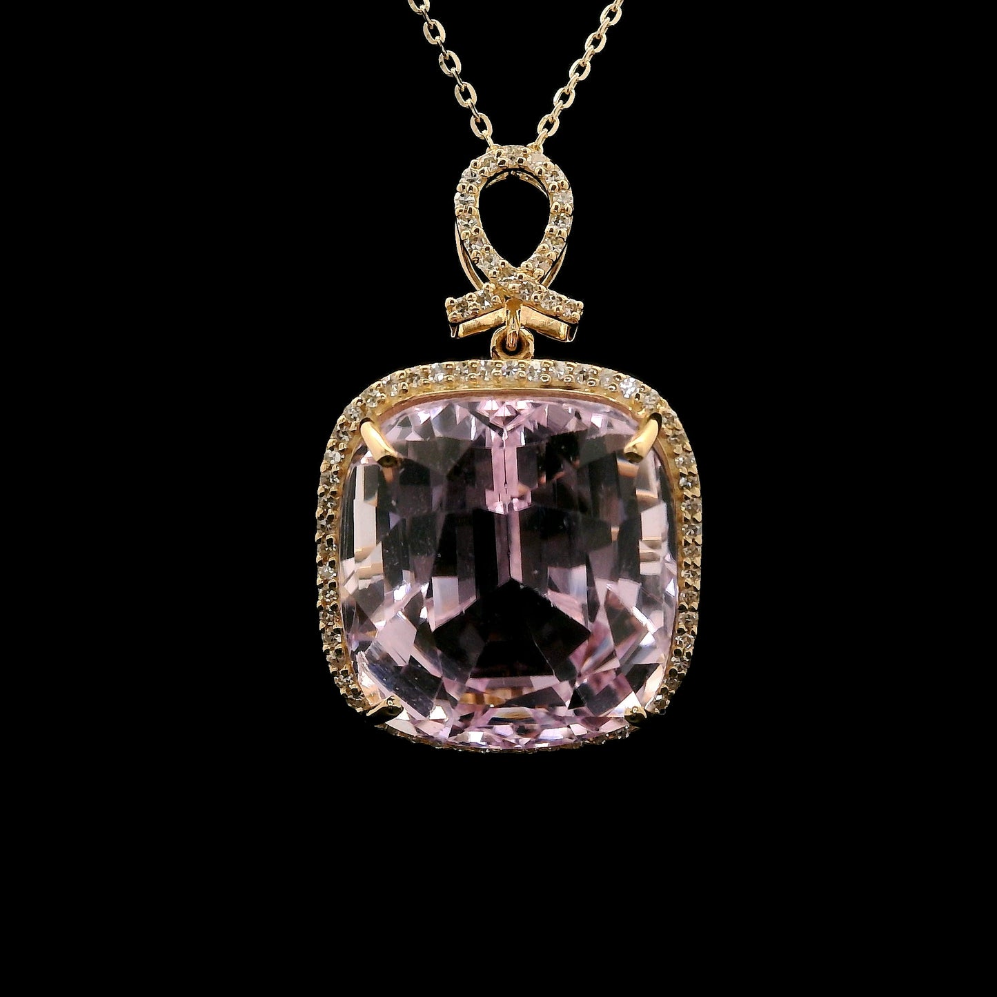 20.85 Ct Cushion Kunzite 14K Gold Pendant