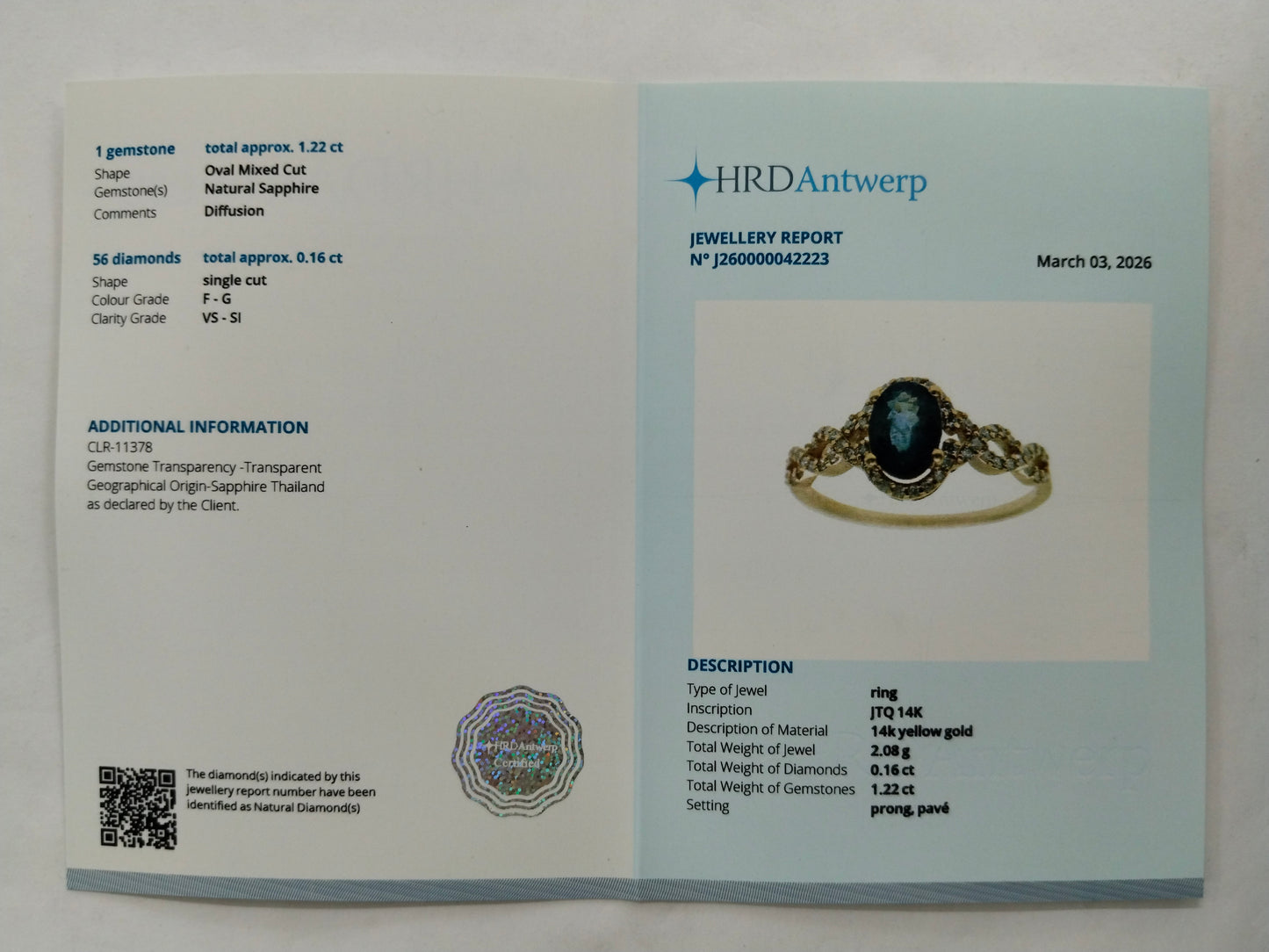 1.38 Ct Oval Mixed Cut Natural Sapphire 14K Gold Ring