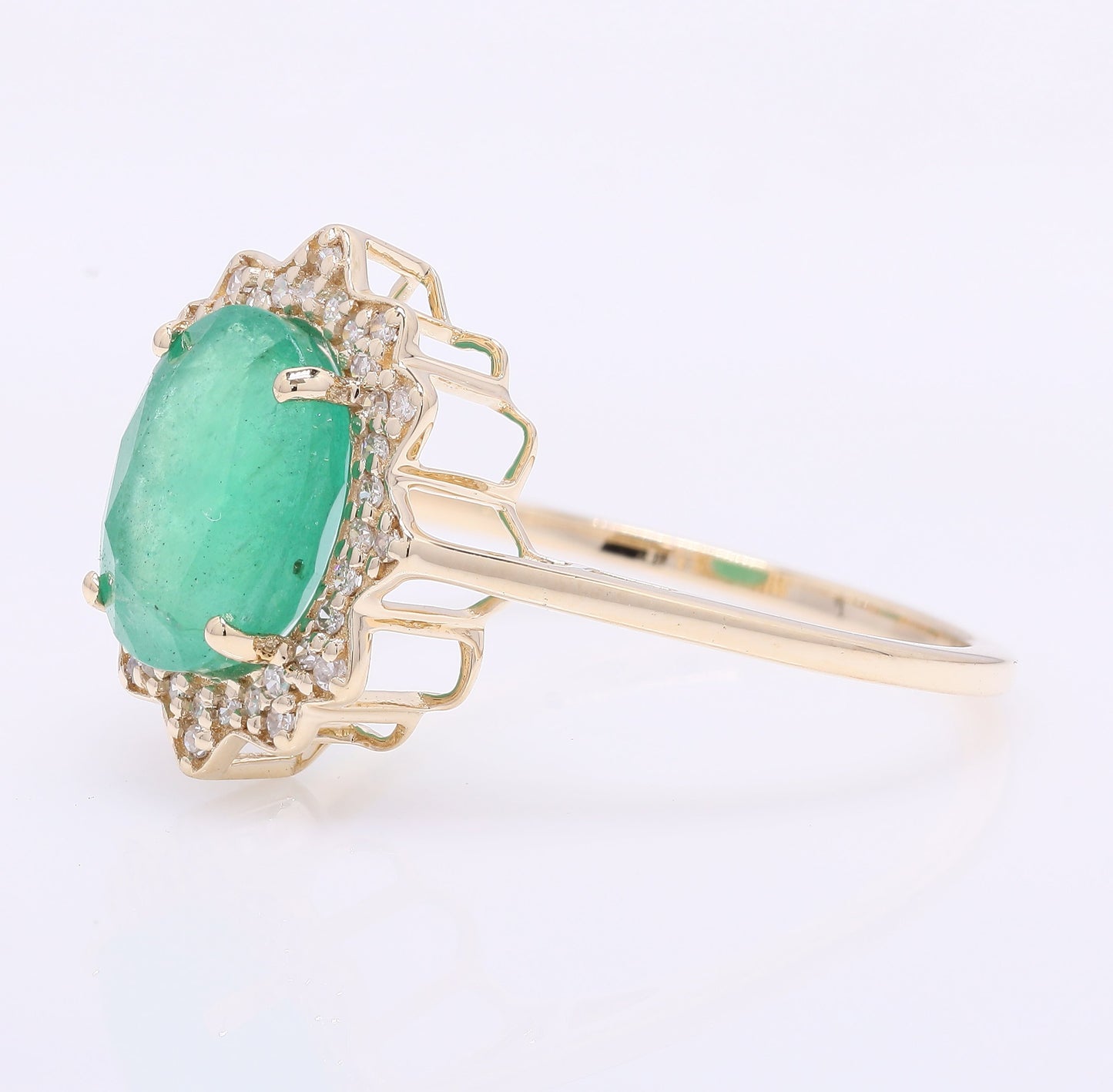 2.36 Ct Oval Mixed Cut Natural Emerald 14K Gold Ring