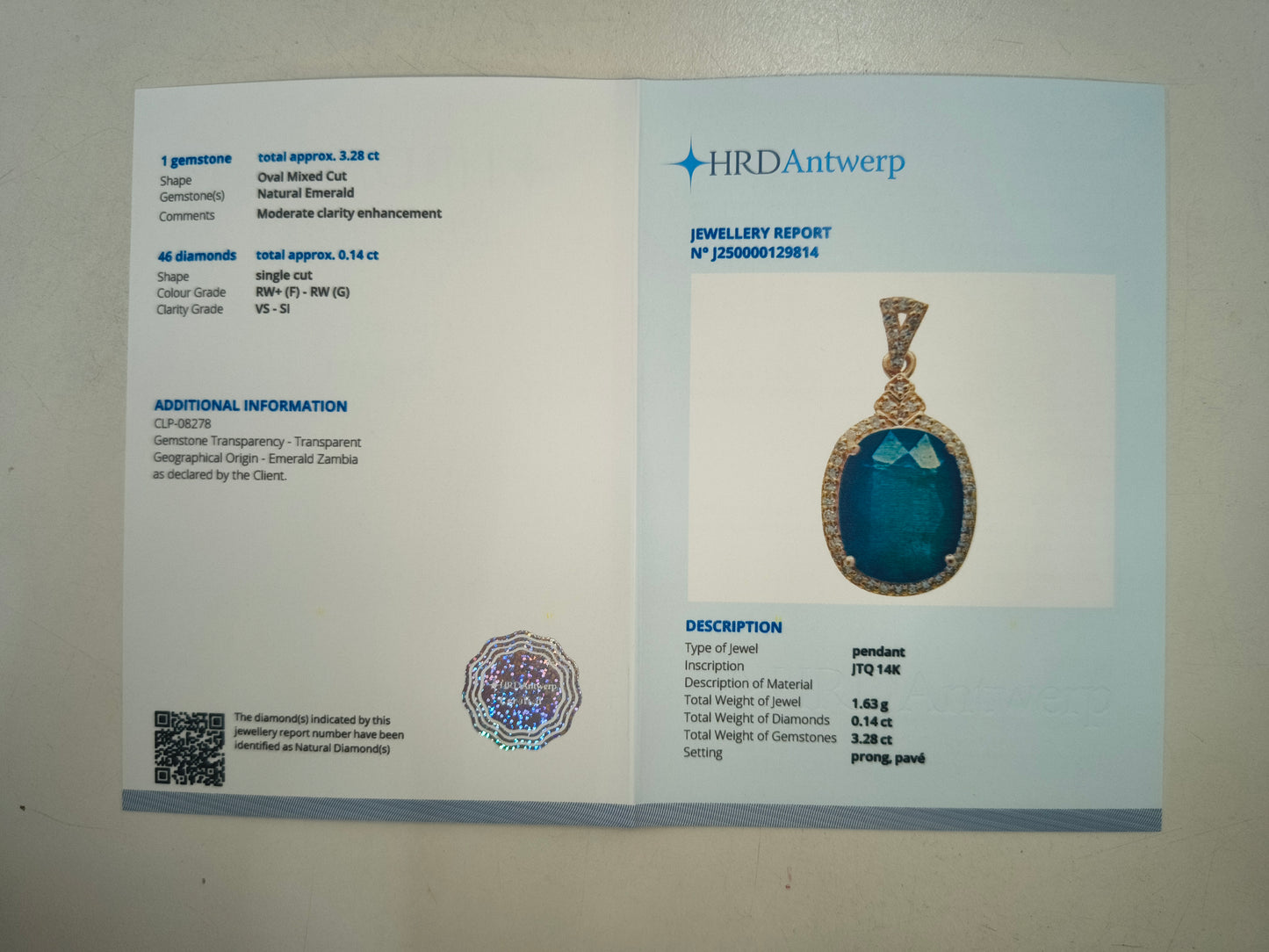 3.42 Ct Oval Natural Emerald 14K Gold Pendant