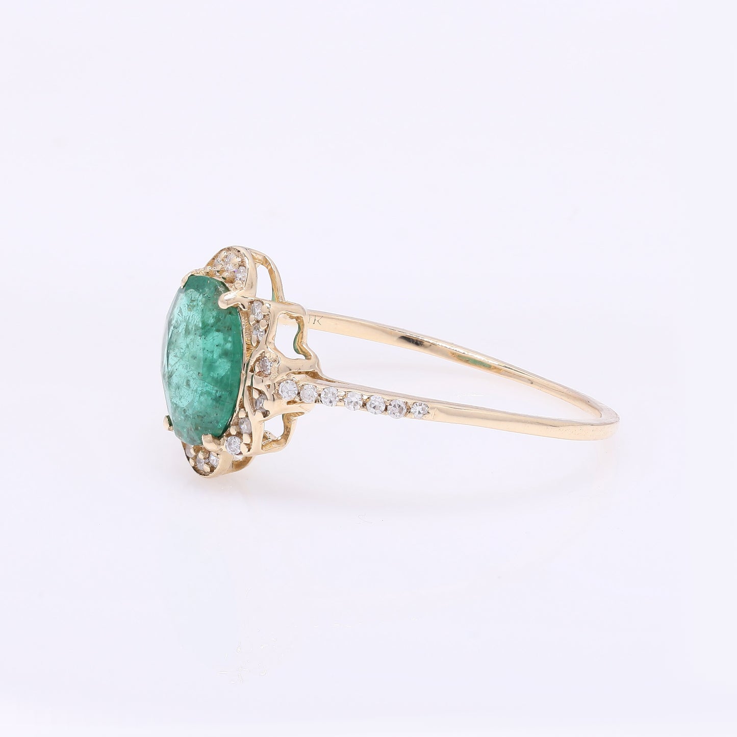 0.95 Ct Oval Mixed Cut Natural Beryl Emerald 14K Gold Ring