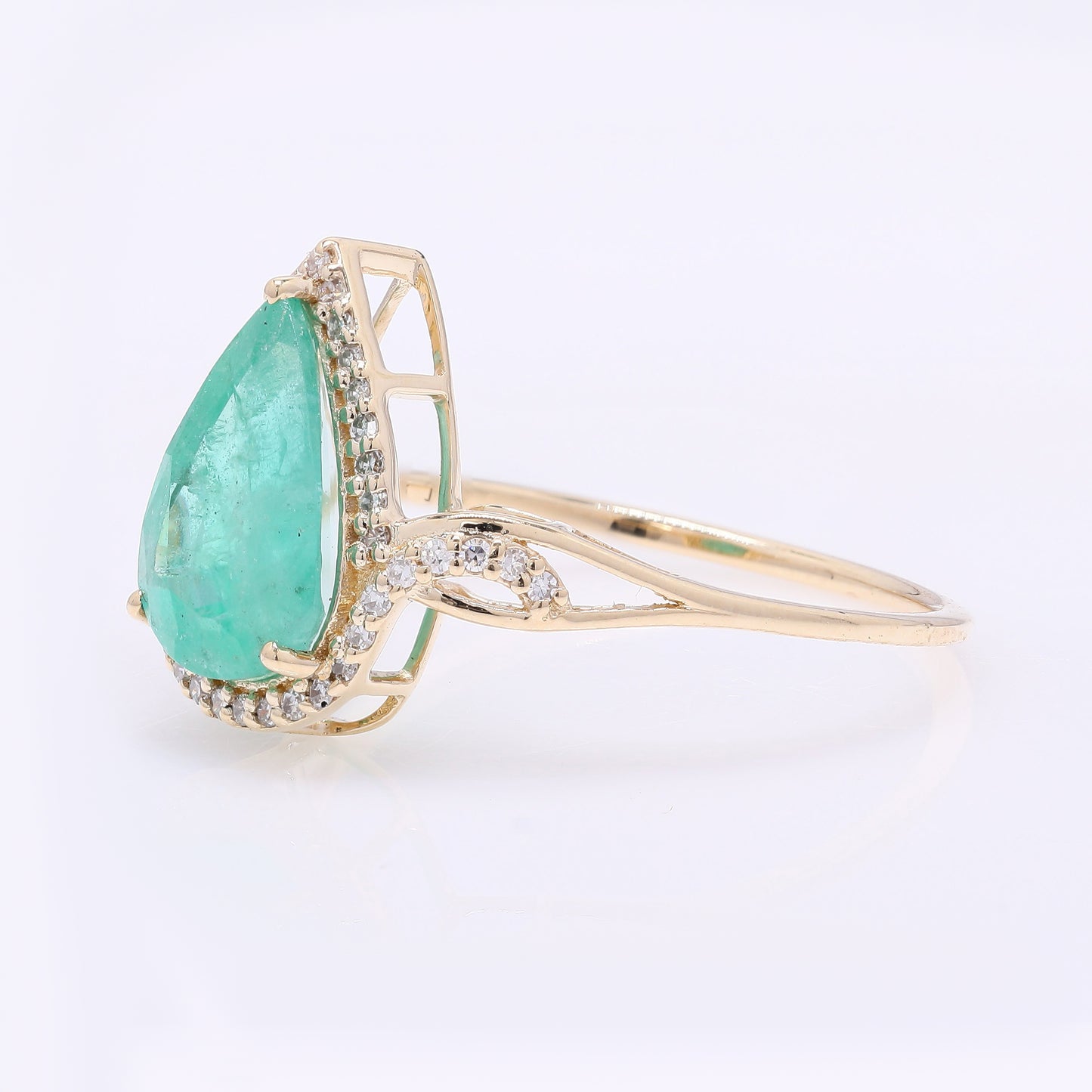 1.99 Ct Pear Mixed Cut Natural Emerald 14K Gold Ring