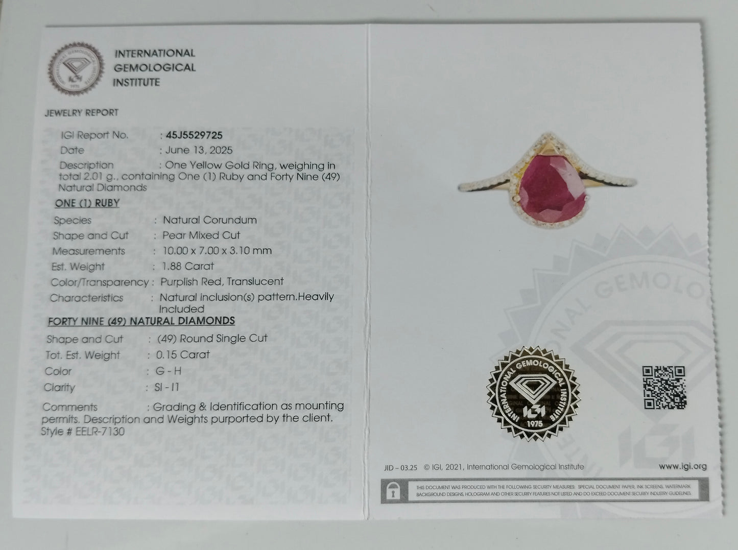 2.03 Ct Pear Mixed Cut Natural Corundum Ruby 14K Gold Ring