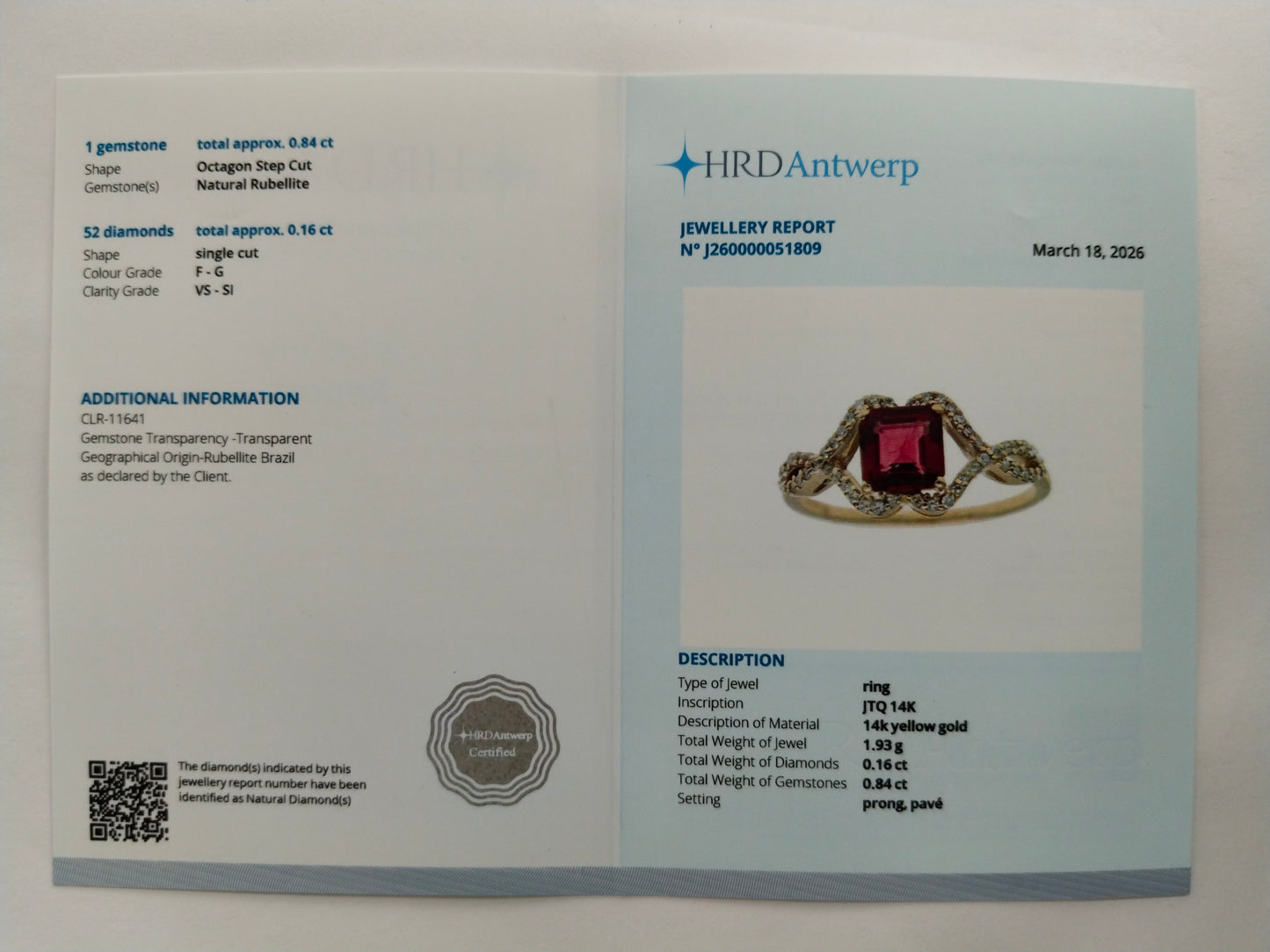 1.00 Ct Octagon Step Cut Natural Rubellite 14K Gold Ring
