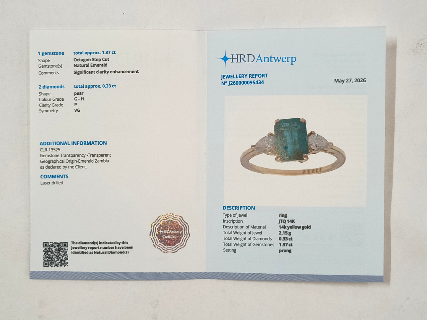 1.70 Ct Octagon Step Cut Natural Emerald 14K Gold Ring